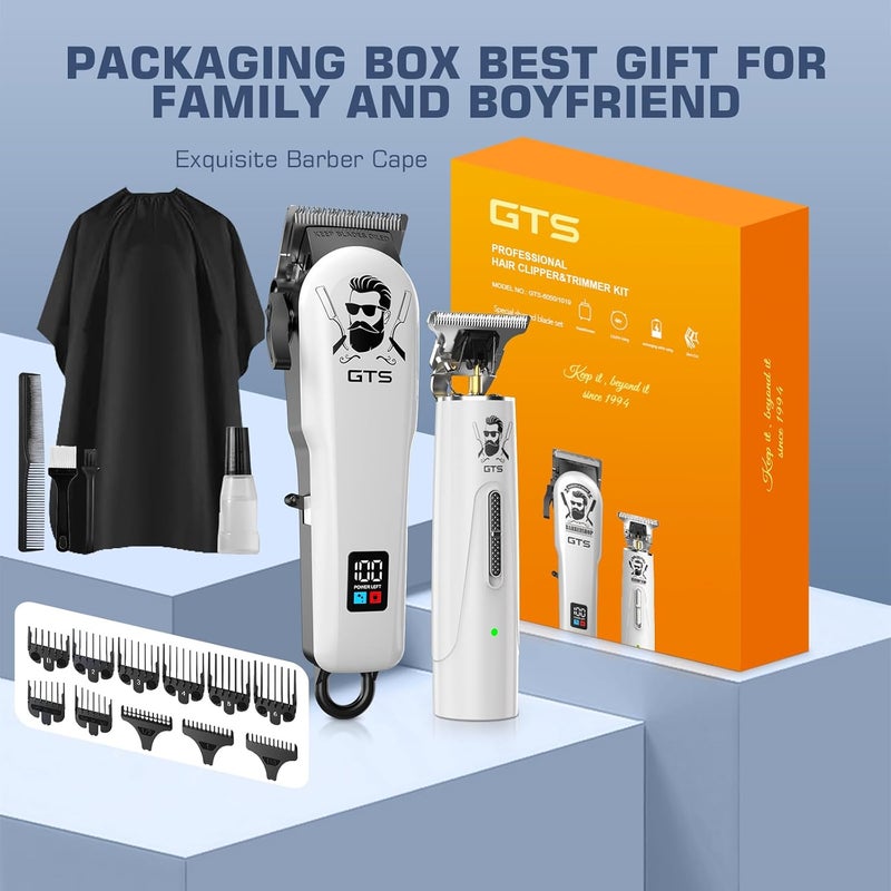GTS PRO مقصات شعر GTSPro للرجال، مجموعة مقصات ومشذب، مقصات حلاق، مشذب شعر كهربائي مع صندوق، هدايا للرجال باللون الأبيض - Image 3